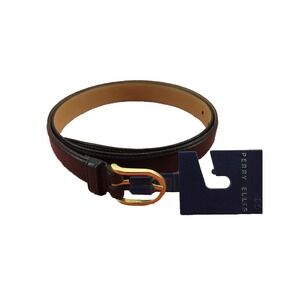Perry Ellis belt men's 36 Black business portfolio goldtone buckle Full Grain